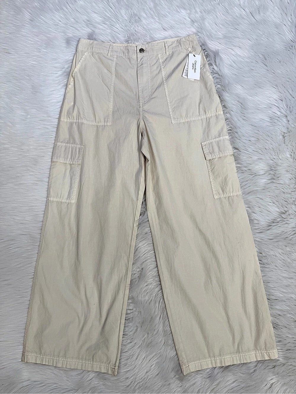 Calvin Klein Jeans Cream Cargo Wide Leg Pants Sz 12